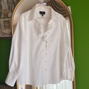 Foxcroft White Ruffle Blouse